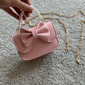 NWT Girls Pink Bow Handbag with pearl handle & gold chain